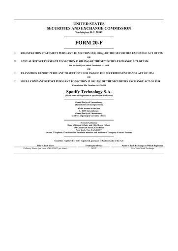 Thumbnail Spotify 20-F Annual Report 2019