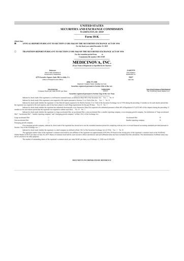 Thumbnail MediciNova 10-K Annual Report 2019