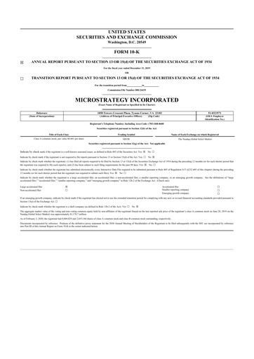 Thumbnail Strategy 
 (MicroStrategy) 10-K Annual Report 2019