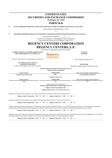 Thumbnail Regency Centers
 10-K Annual Report 