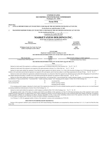 Thumbnail MarketAxess
 10-K Annual Report 2019