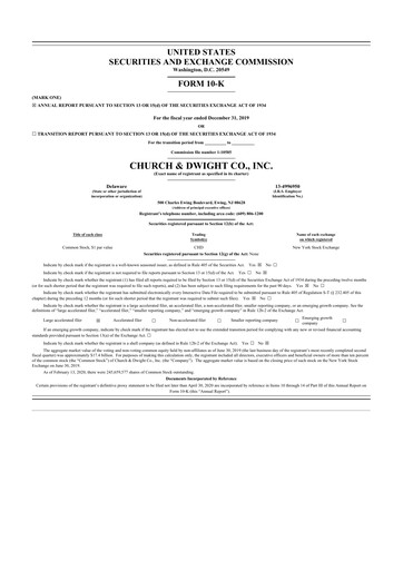 Thumbnail Church & Dwight
 10-K Annual Report 2019