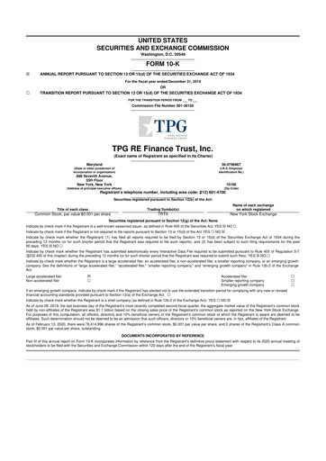 Thumbnail TPG Real Estate Finance Trust
 10-K Annual Report 2019