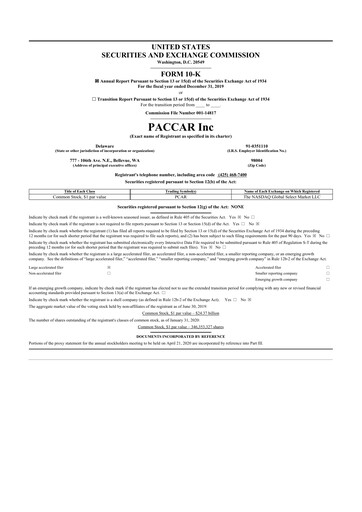 Thumbnail Paccar 10-K Annual Report 2019