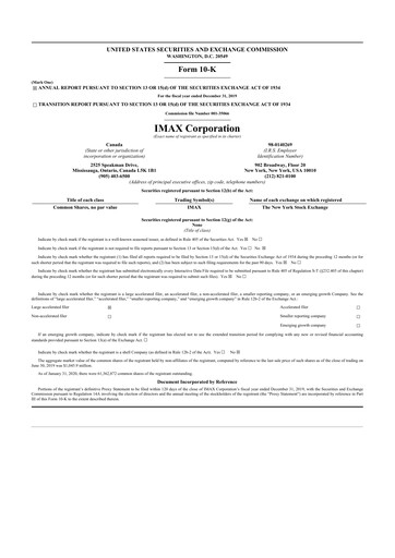 Thumbnail Imax Corp 10-K Annual Report 2019