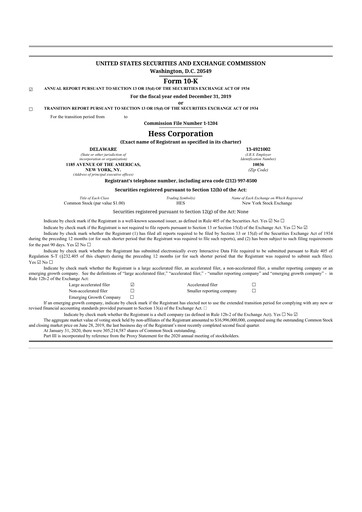 Thumbnail Hess 10-K Annual Report 2019