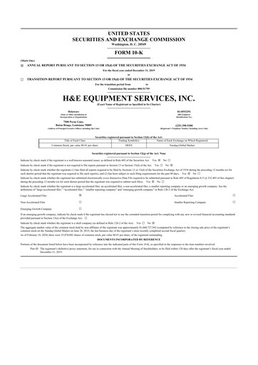 Thumbnail H&E Equipment Services 10-K Annual Report 2019