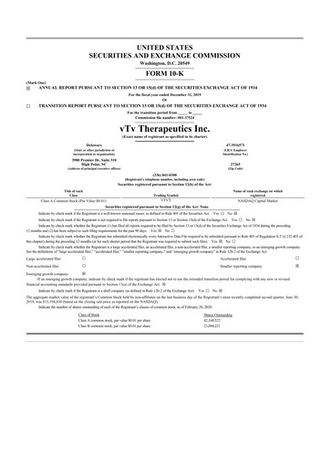 Thumbnail vTv Therapeutics
 10-K Annual Report 2019