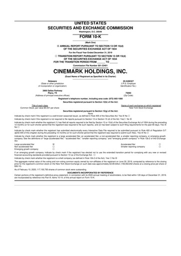 Thumbnail Cinemark Theatres
 10-K Annual Report 