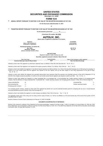 Thumbnail Autoliv 10-K Annual Report 2019