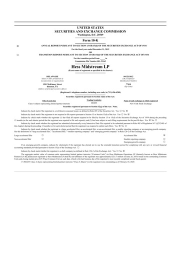 Thumbnail Hess Midstream 10-K Annual Report 2019