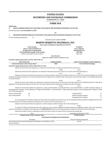 Thumbnail Martin Marietta Materials 10-K Annual Report 2019