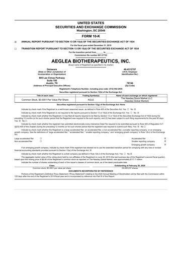 Thumbnail Spyre Therapeutics 10-K Annual Report 2019