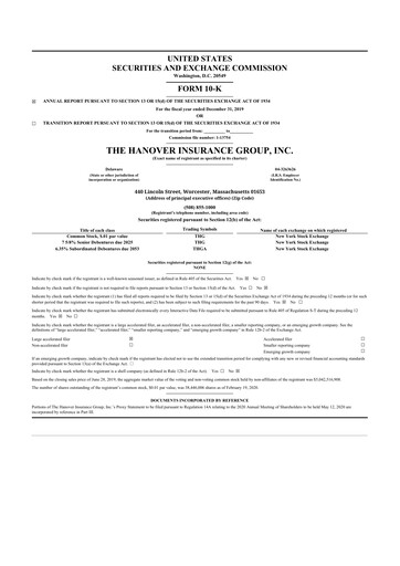 Thumbnail Hanover Insurance Group 10-K Annual Report 2019