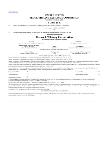 Thumbnail Hancock Whitney 10-K Annual Report 2019