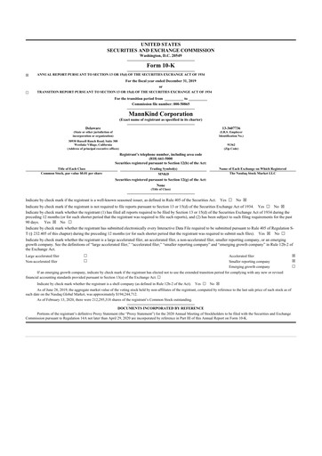 Thumbnail MannKind Corp 10-K Annual Report 2019