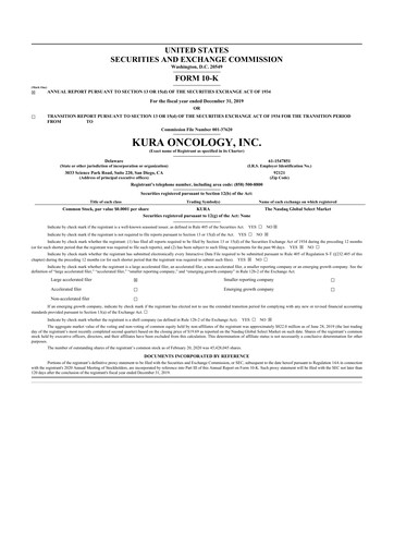 Vorschaubild Kura Oncology
 10-K Jahresbericht 2019