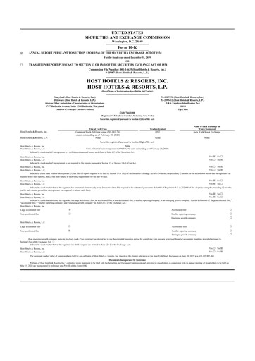 Thumbnail Host Hotels & Resorts
 10-K Annual Report 2019