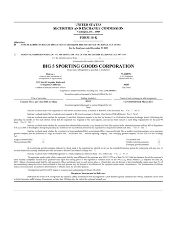 Thumbnail Big 5 Sporting Goods 10-K Annual Report 2019