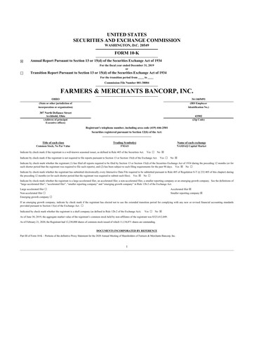 Thumbnail Farmers & Merchants Bancorp 10-K Annual Report 2019