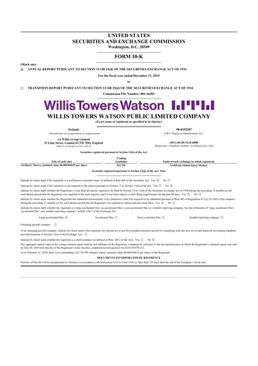 Thumbnail Willis Towers Watson  10-K Annual Report 2019
