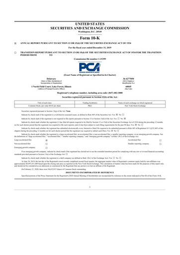 Thumbnail Packaging Corporation of America
 10-K Annual Report 2019