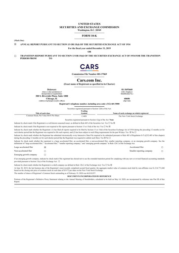 Thumbnail Cars.com 10-K Annual Report 2019