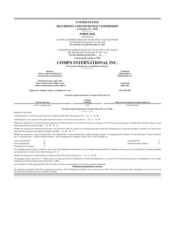 Thumbnail CompX International 10-K Annual Report 2019
