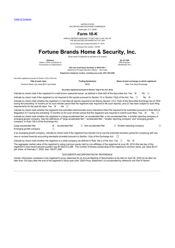 Thumbnail Fortune Brands Innovations 10-K Annual Report 2019