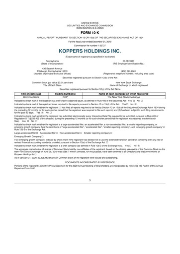 Vorschaubild Koppers Holdings 10-K Jahresbericht 2019