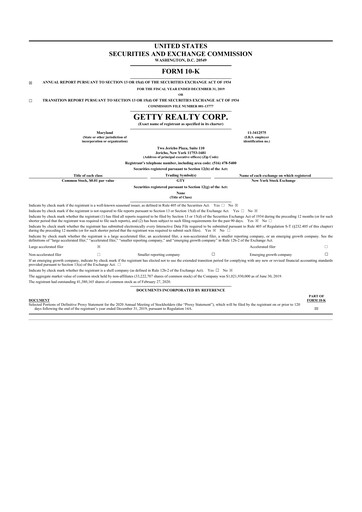 Thumbnail Getty Realty 10-K Annual Report 2019