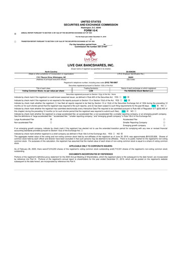 Thumbnail Live Oak Bank
 10-K Annual Report 2019