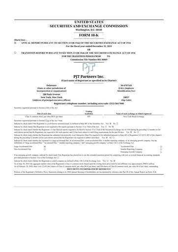 Miniature PJT Partners
 10-K Rapport annuel 2019