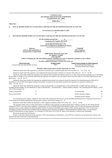 Miniature Puma Biotechnology 10-K Rapport annuel 2019