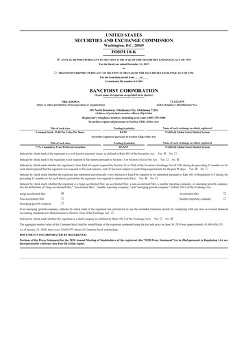 Thumbnail BancFirst 10-K Annual Report 2019