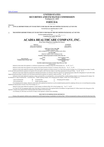 Thumbnail Acadia Healthcare
 10-K Annual Report 