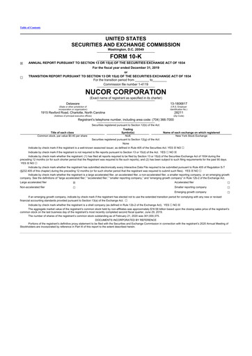 Thumbnail Nucor
 10-K Annual Report 2019