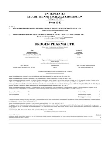 Thumbnail UroGen Pharma 10-K Annual Report 2019