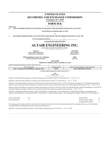 Thumbnail Altair Engineering
 10-K Annual Report 2019