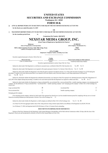 Thumbnail Nexstar Media Group
 10-K Annual Report 2019