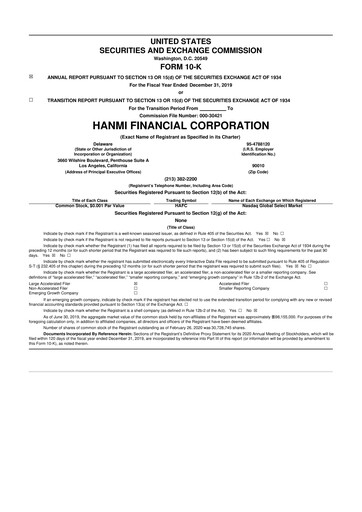 Vorschaubild Hanmi Financial 10-K Jahresbericht 2019