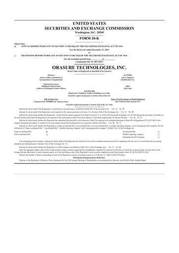 Thumbnail OraSure Technologies 10-K Annual Report 2019