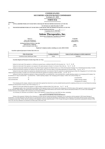 Vorschaubild Soleno Therapeutics 10-K Jahresbericht 2019