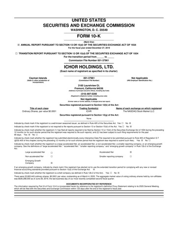 Thumbnail Ichor Systems 10-K Annual Report 2019