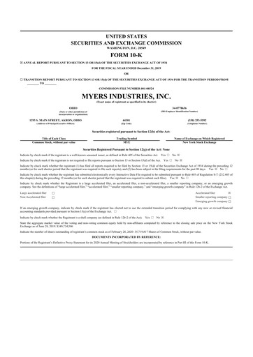 Thumbnail Myers Industries 10-K Annual Report 2019