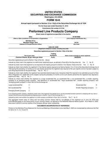 Vorschaubild Preformed Line Products 10-K Jahresbericht 2019