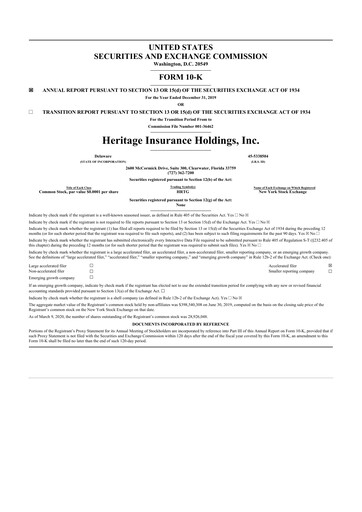 Thumbnail Heritage Insurance 10-K Annual Report 2019