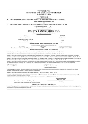 Thumbnail Equity Bancshares 10-K Annual Report 2019
