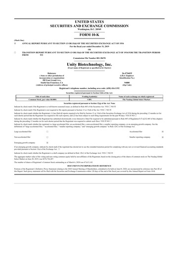 Miniature Unity Biotechnology
 10-K Rapport annuel 2019