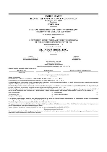 Thumbnail NL Industries 10-K Annual Report 2019